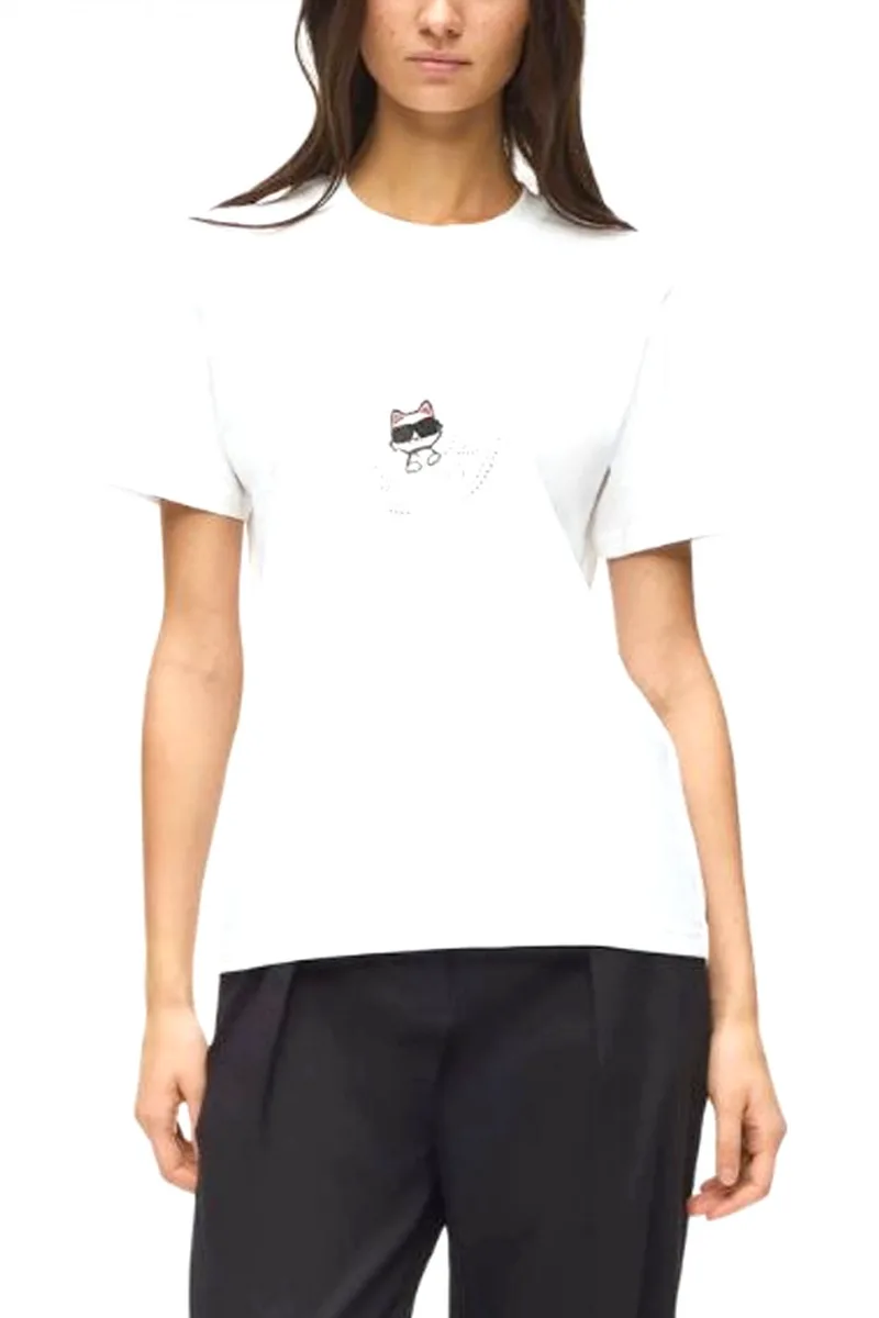KARL LAGERFELD T-SHIRT IKON RS CIRCLE REGULAR FIT LOGO ΣΤΡΑΣ ΛΕΥΚΟ