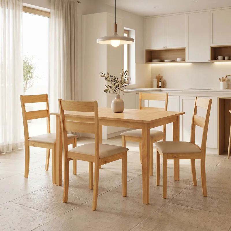 Τραπεζαρία Dallan Country pakoworld 5τεμ σε φυσική απόχρωση rubberwood 120-150x80x74εκ - PAKO WORLD - 200-001711