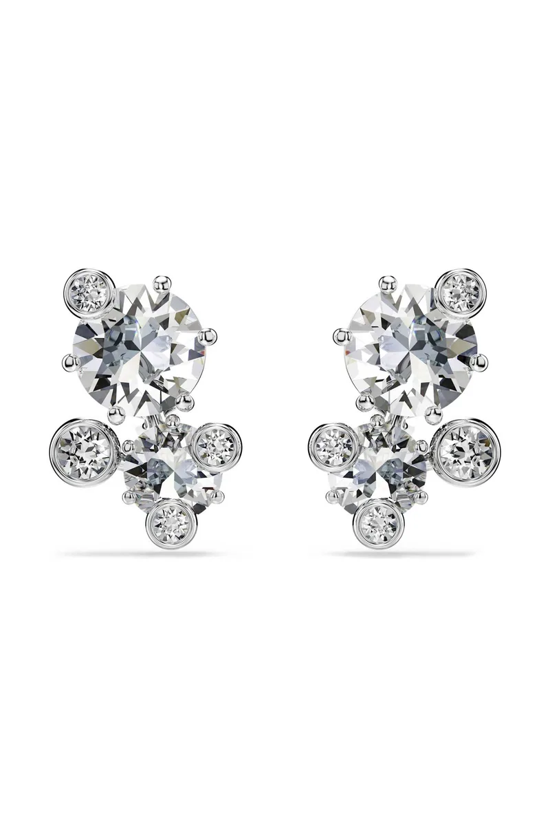 Swarovski γυναικεία σκουλαρίκια με καραφάκι στρογγυλή κοπή, λευκά, επιμετάλλωση ροδίου "Constella" - 5732253