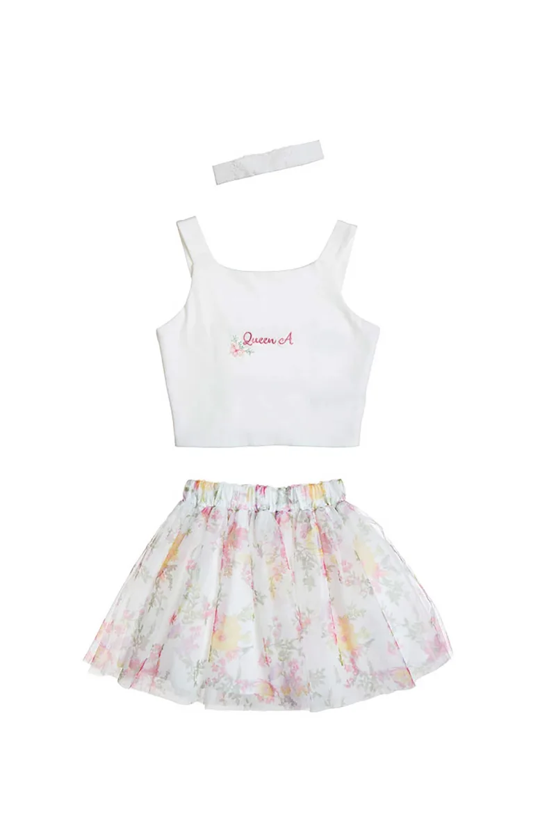 Alouette παιδικό σετ crop top με τούλινη φούστα και κορδέλα (3 τεμάχια) - 00270799 Μπεζ