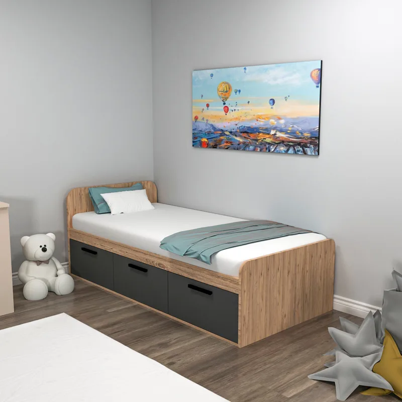 Σκελετός Μονού Κρεβατιού Akser - Atlantic Pine, Anthracite 550Arn1509 (91x50x193,6 cm)