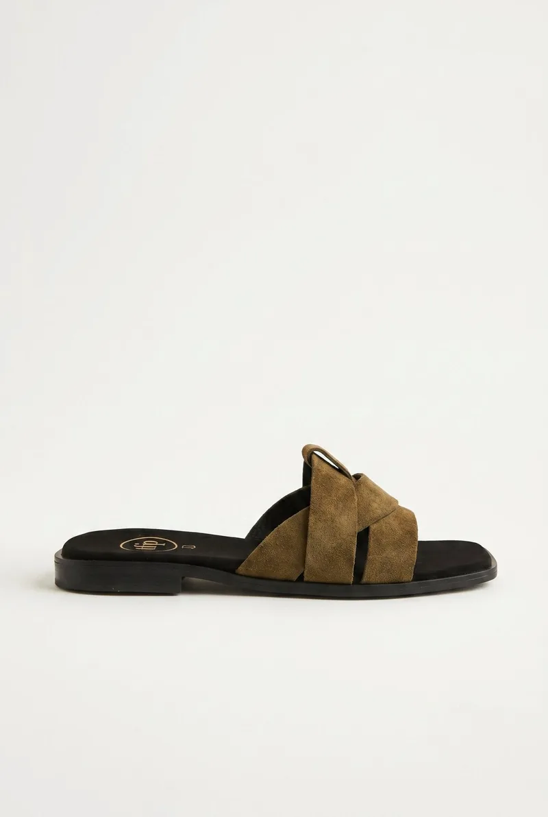 TFP Suede Leather Sandals Slide Strap - I20 - Olive Suede