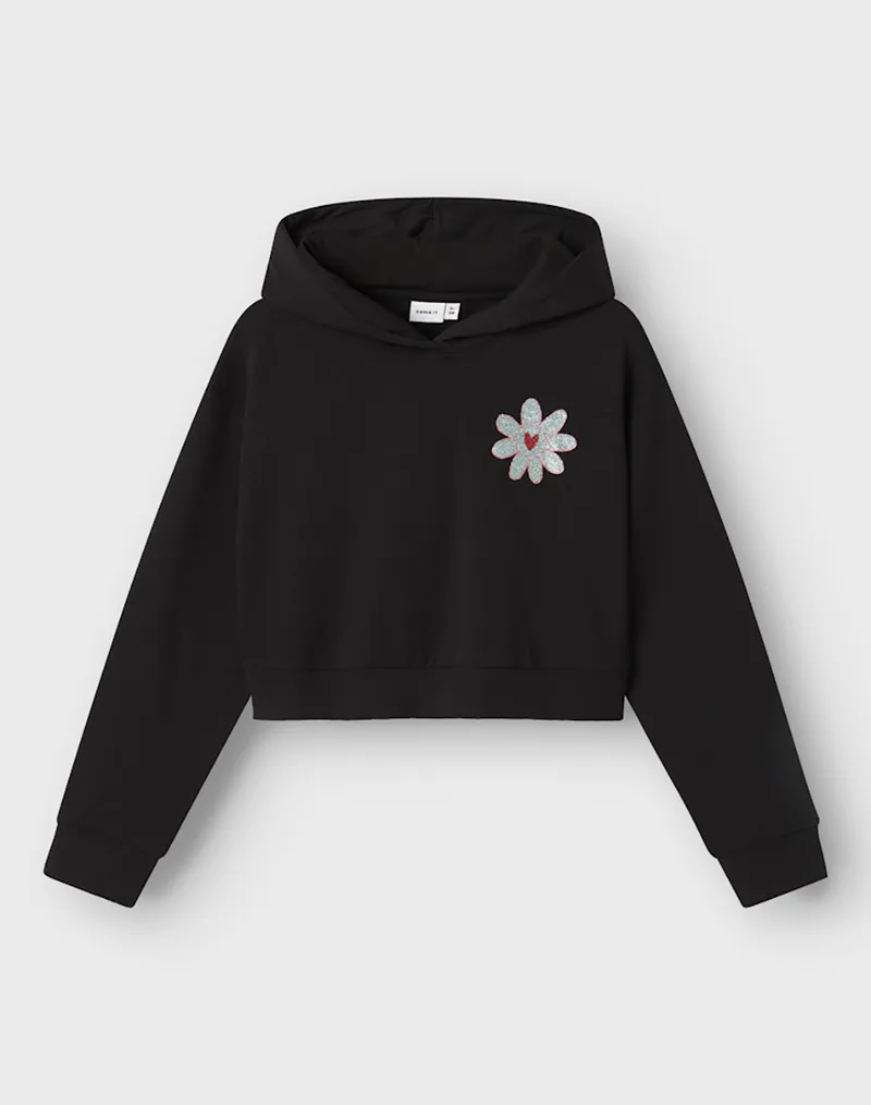 NAME IT NKFKORY LS CROP BOXY SWE WH BRU PS NOOS 13245156-BLACK Black