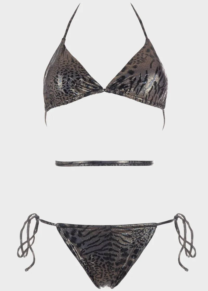 Σετ μαγιό μπικίνι τριγωνάκι animal print αποσπώμενη επένδυση.Καλύπτει B Cup ΜΑΥΡΟ