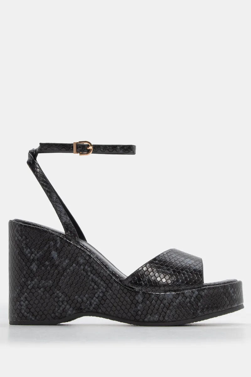 Πλατφόρμες με Snake Print Λεπτομέρεια & Μπαρέτα - Animal Print Μαύρο Φίδι