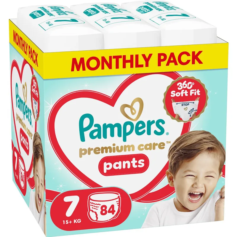 Pampers Premium Care Pants Monthly Pack No7 (15+kg) Πάνες Βρακάκι 84 Τεμάχια
