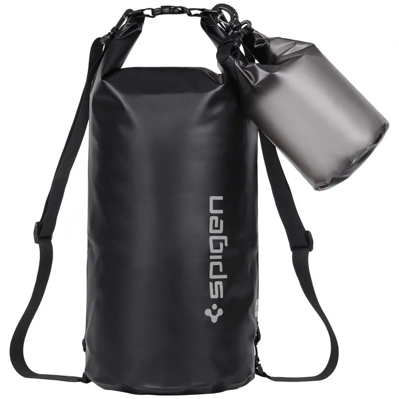 Spigen A630 Aqua Shield Dry Bag - Σετ Universal Αδιάβροχος Στεγανός Σάκος - 20L & 2L - IPX6- Solid Black / Transparent Black (AMP04534)