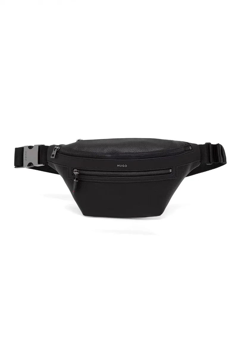 HUGO ΤΣΑΝΤΑΚΙ ΜΕΣΗΣ/CROSSBODY HUKE_BUMBAG LOGO ΜΕΤΑΛΛΙΚΟ ΜΑΥΡΟ