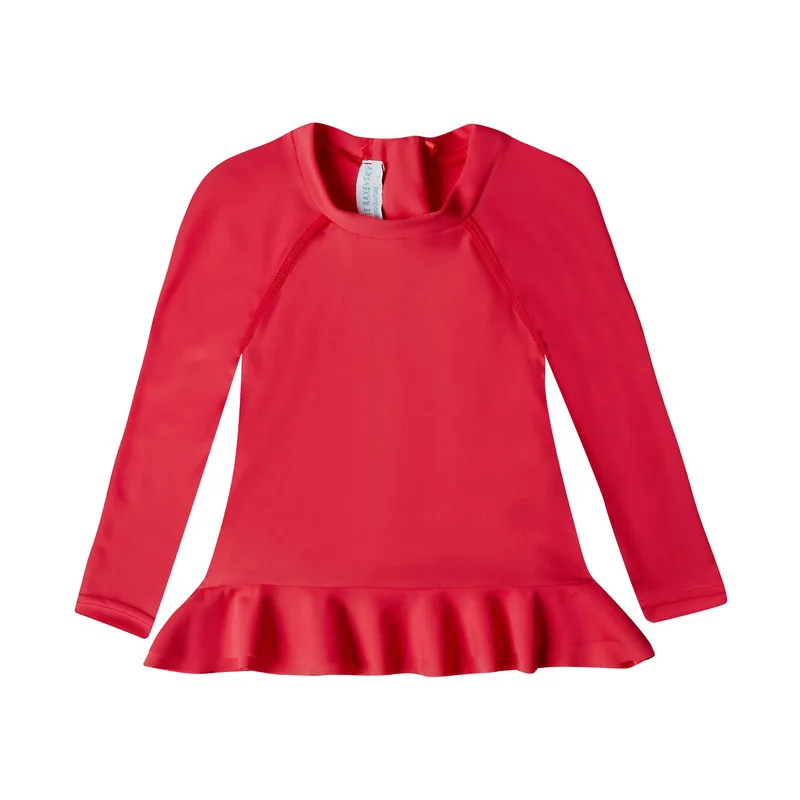 GIRL'S RASHGUARD RUFFLED CORAL