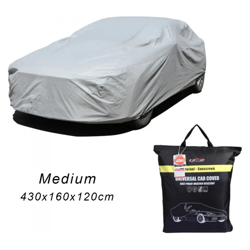 Κουκούλα Αυτοκινήτου για Coupe Medium Αδιάβροχη με Φίλμ Αλουμινίου - Λάστιχο και Ιμάντες 430x160x120cm CarSun CD-062-M Ασημί