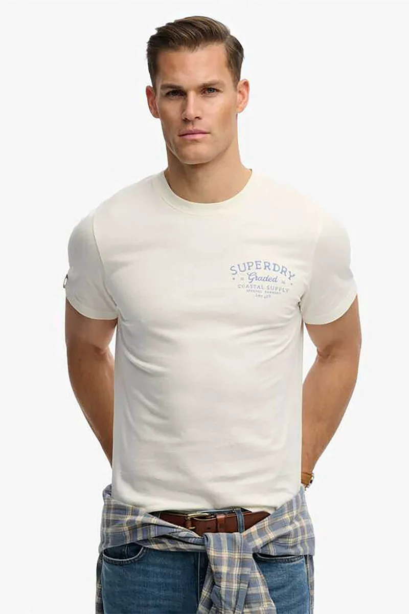 Superdry ανδρικό T-shirt με print Relaxed Fit "Lo-fi Dockside" - M1012353A Σιελ