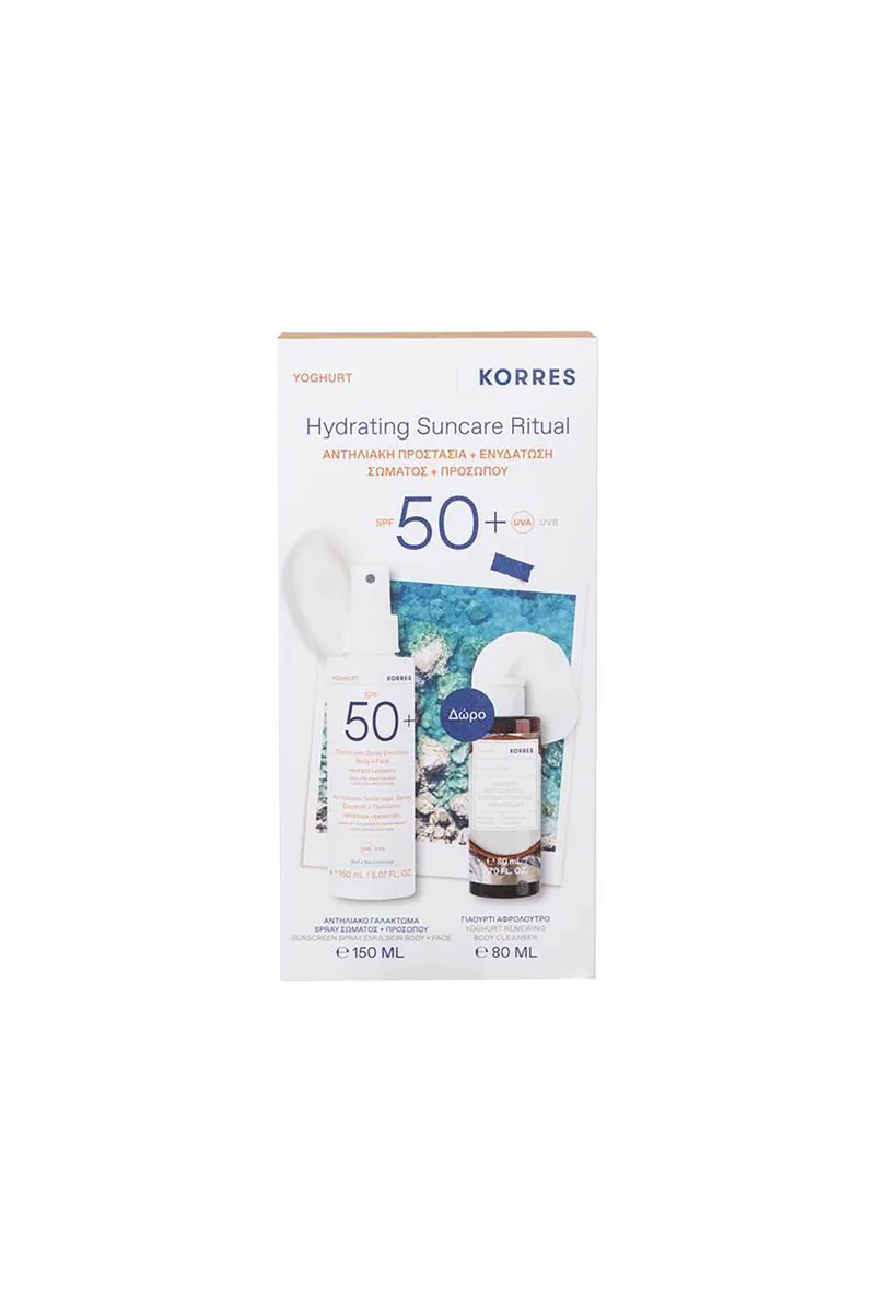 Korres Γιαούρτι Αντηλιακό Γαλάκτωμα Spray Σώματος και Προσώπου SPF50+ 150 ml + Αφρόλουτρο 80 ml - 21013906