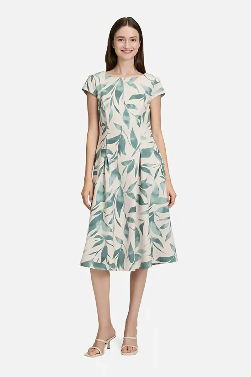 BETTY & CO γυναικείο midi φόρεμα cocktail με floral print - 1113/3268 Λαδί