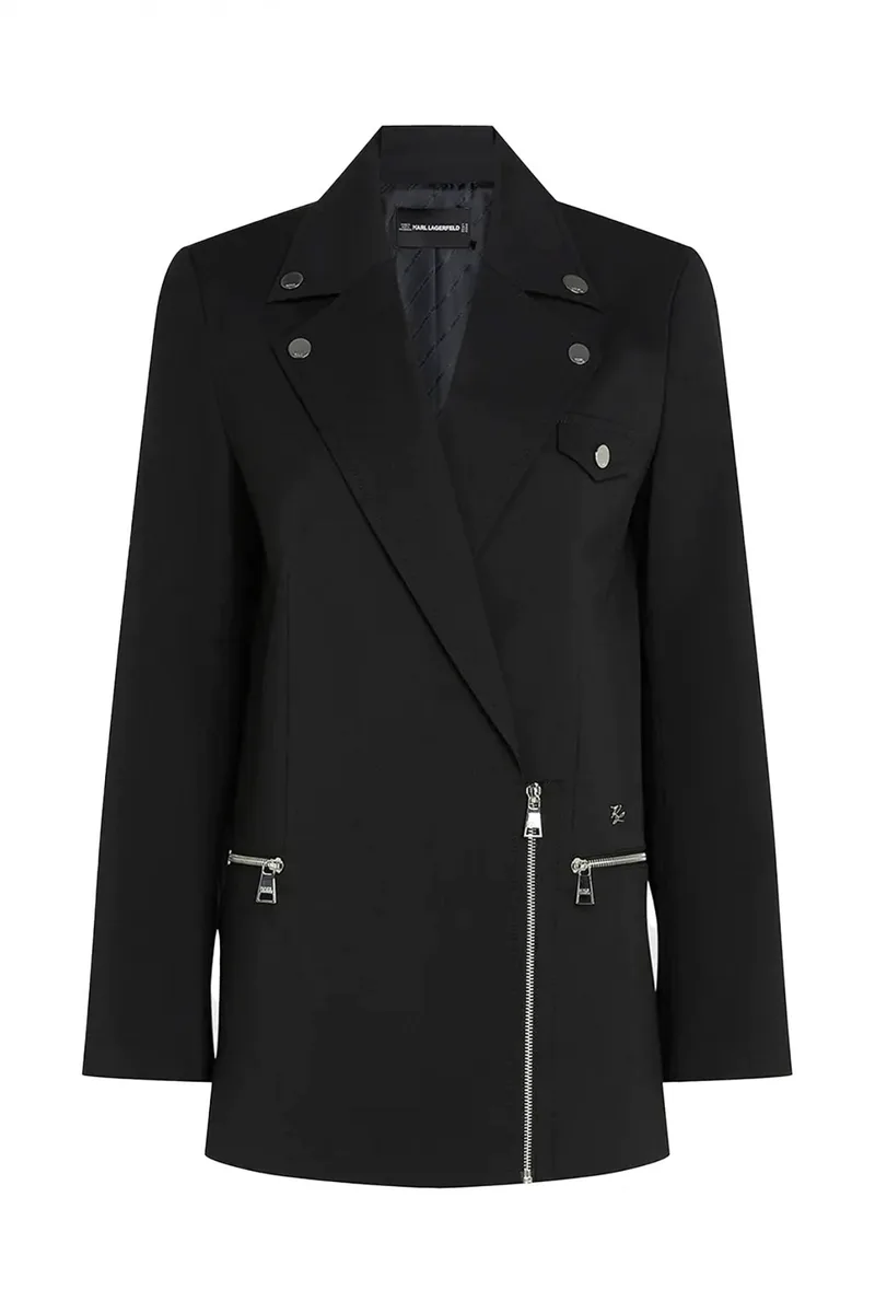 KARL LAGERFELD ΣΑΚΑΚΙ FASHION BIKER LOGO ΜΕΤΑΛΛΙΚΟ HALF ZIP ΜΑΥΡΟ