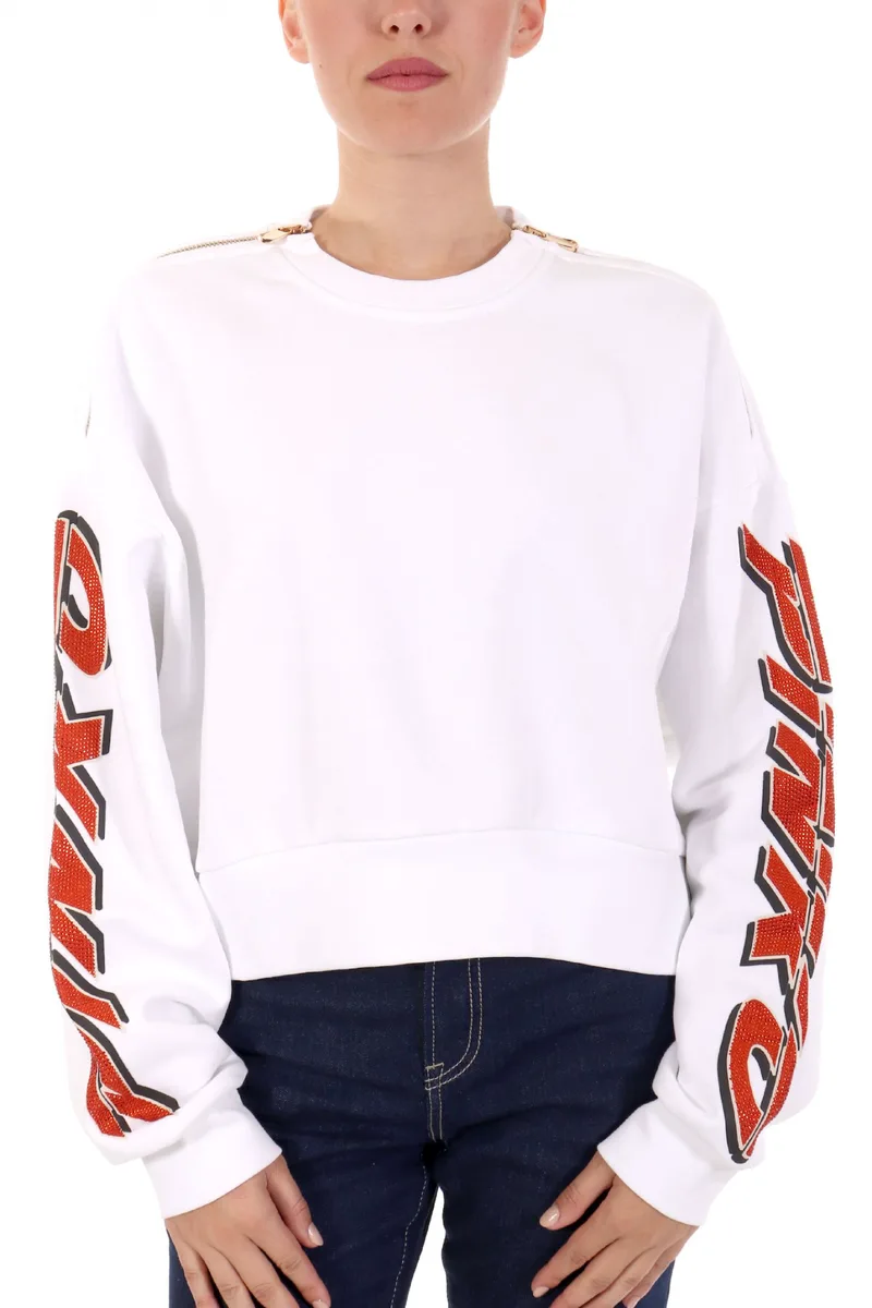 PINKO ΦΟΥΤΕΡ NAUSICAA MAGLIA FELPA GARZATΑ LOGO ΜΑΝΙΚΙ ΦΕΡΜΟΥΑΡ ΛΕΥΚΟ-ΠΟΡΤΟΚΑΛΙ