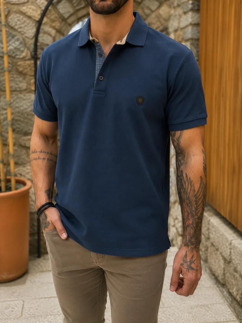 Everbest ανδρική μπλε Indigo πικέ Polo μπλούζα Plus Size 262832