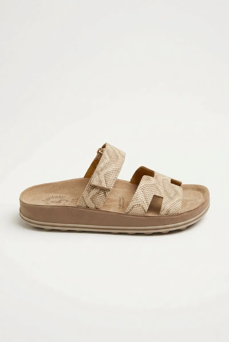 FANTASY SANDALS Velcro Strap Sandals - S347 BIANCA - Rosegold Lizard