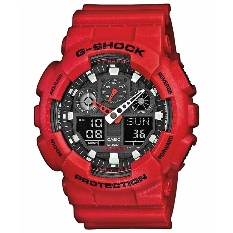 CASIO G-SHOCK Chronograph Red Rubber Strap GA-100B-4AER