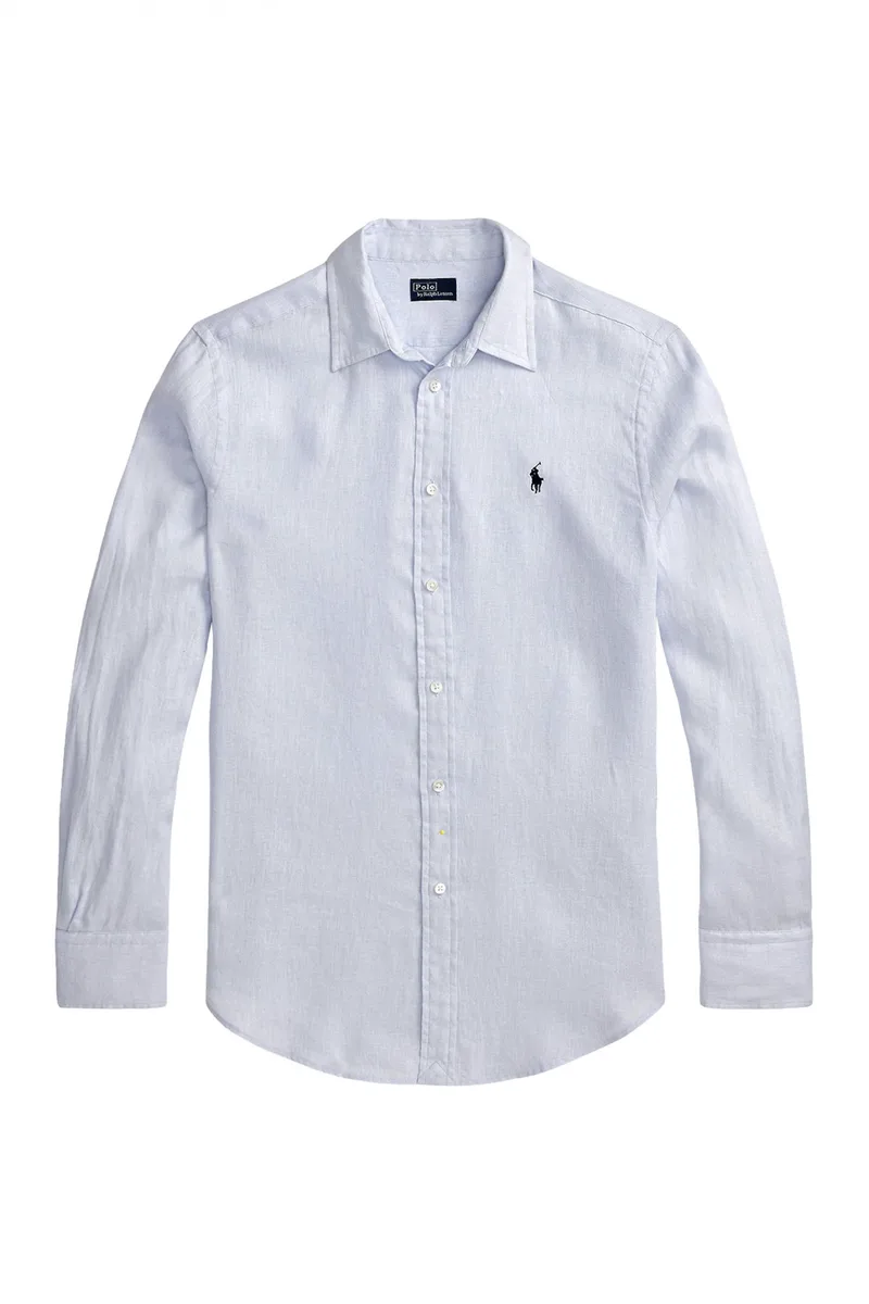 RALPH LAUREN ΠΟΥΚΑΜΙΣΟ ΛΙΝΟ CLASSIC FIT LOGO ΣΙΕΛ