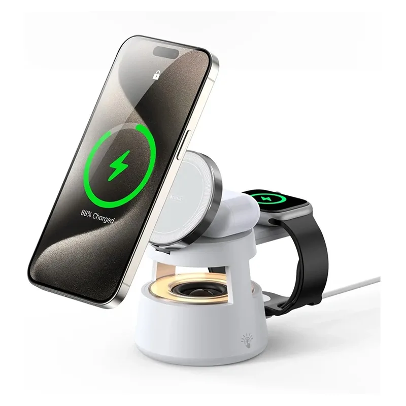 Duzzona 5in1 Wireless Charging Station with Bluetooth Speaker White (W23)