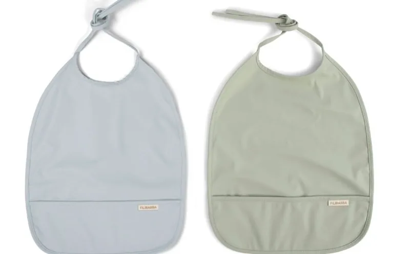 Filibabba Bib With Ties 2 Pack – Pearl Blue & Desert Sage