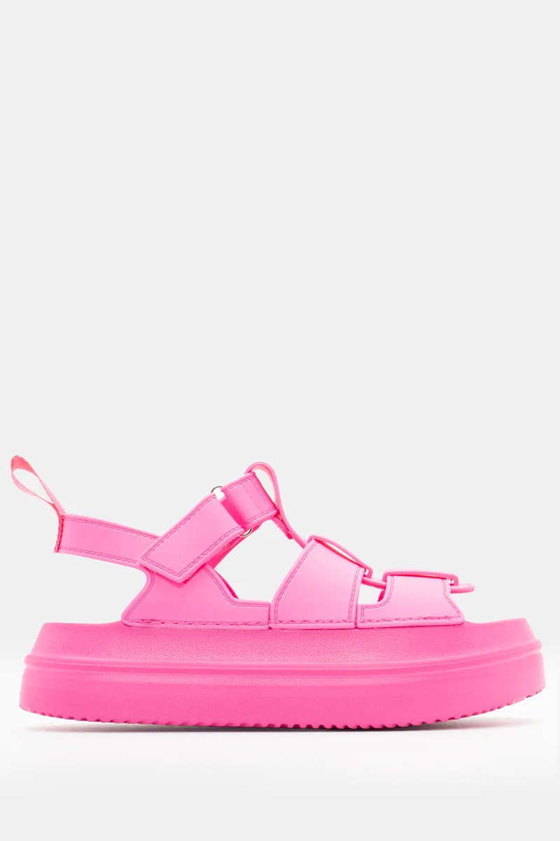 Πέδιλα Flatform με Velcro - Φούξια