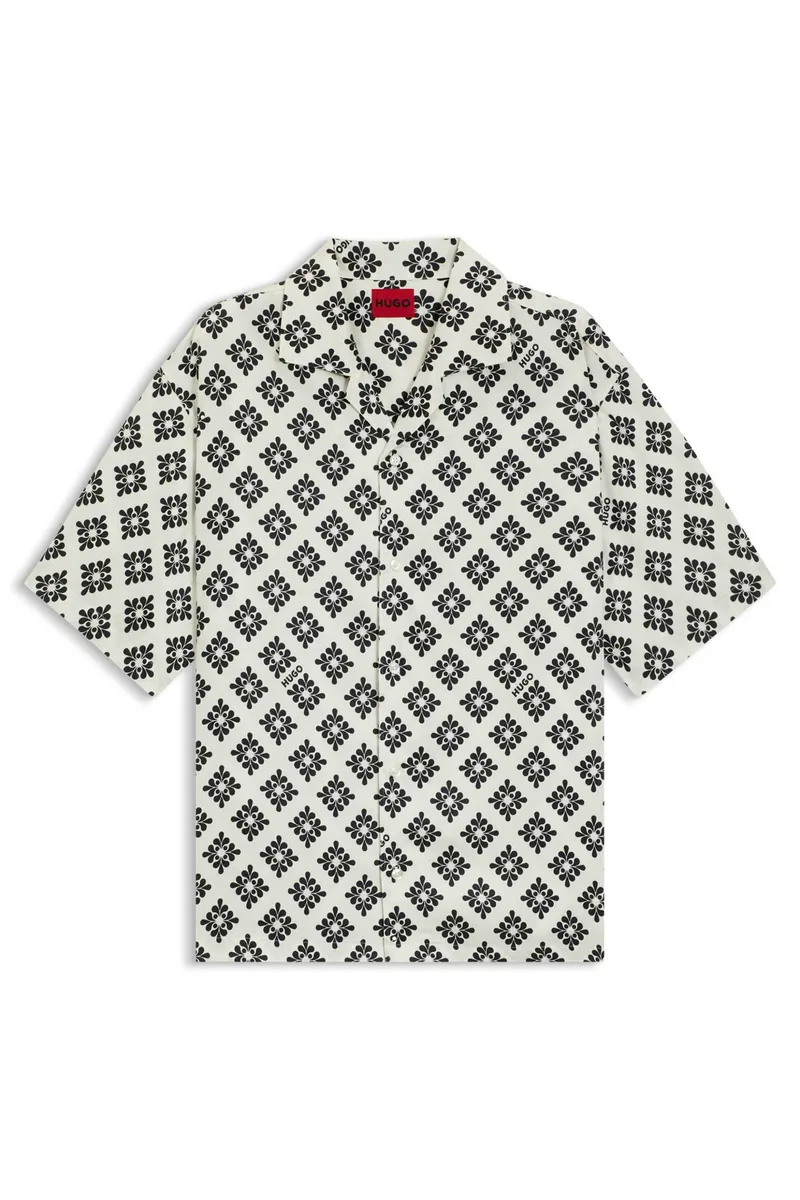 Hugo Boss ανδρικό πουκάμισο με all-over print Oversized Fit "Espino" - 50560632 Λευκό