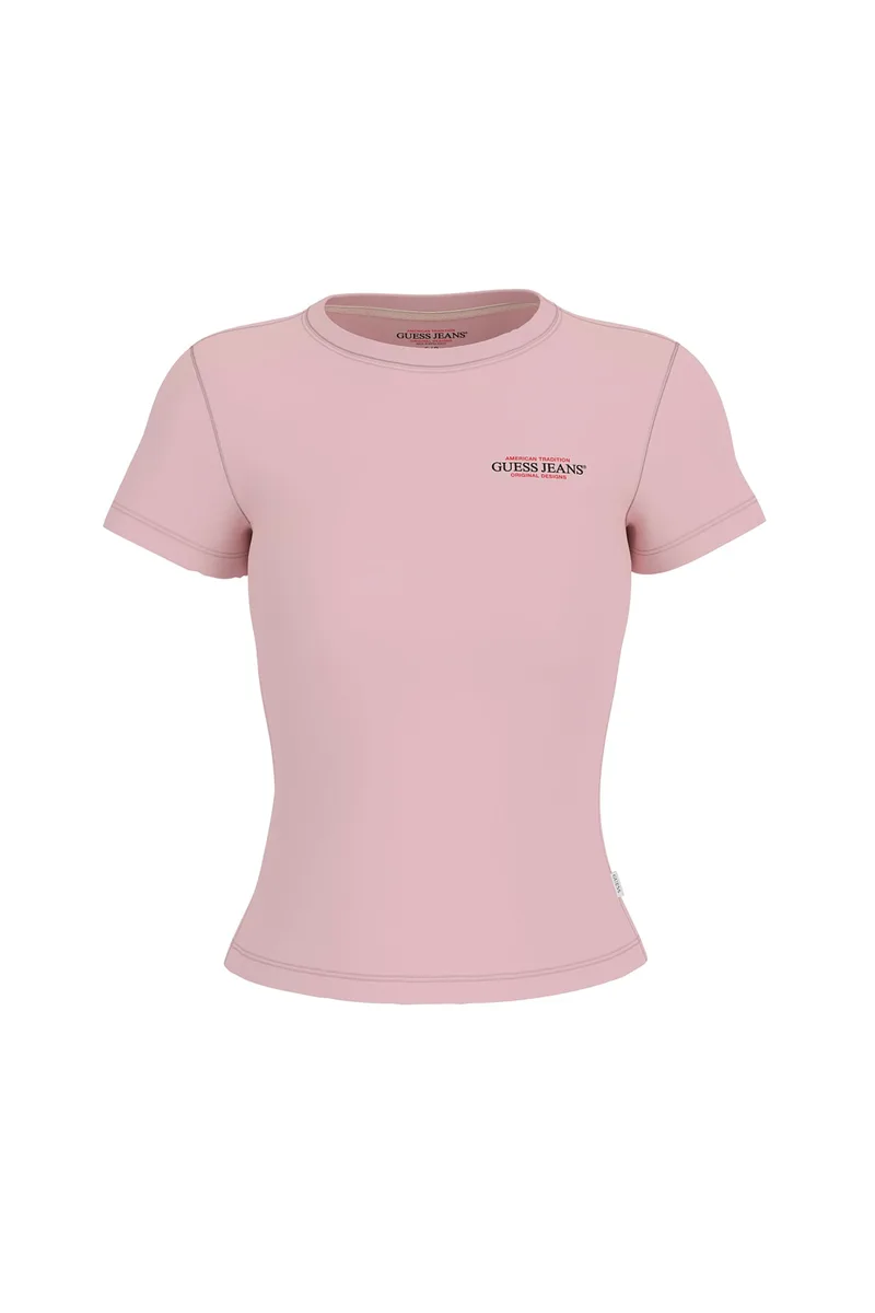 Guess γυναικείο T-shirt με λογότυπο Slim Fit - W4YI02J1314 Ροζ