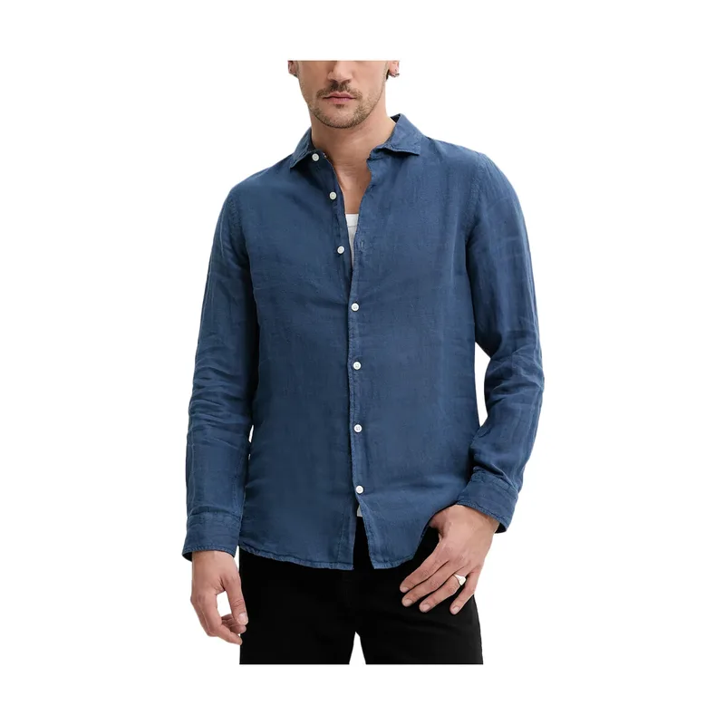 Πουκάμισο με μακριά μανίκια Superdry D2 STUD VACATION LINEN LONGSLEEVE SHIRT MEN