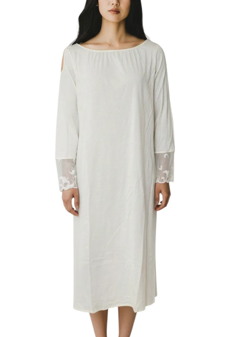 Νυχτικό Hanro Μακρυμάνικο 120cm MARLENE 6621-CREAM Γυναικείο