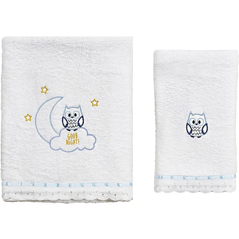 Παιδικές Πετσέτες Σετ 2τμχ Κόσμος Μωρού Owl Blue