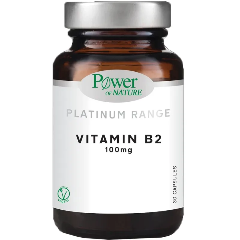 Power Health  Platinum Range Vitamin B2 100mg Συμπλήρωμα Διατροφής με Βιταμίνη B2 για την Καλή Λειτουργία των Μεταβολικών Διεργασιών του Οργανισμού 30veg.caps