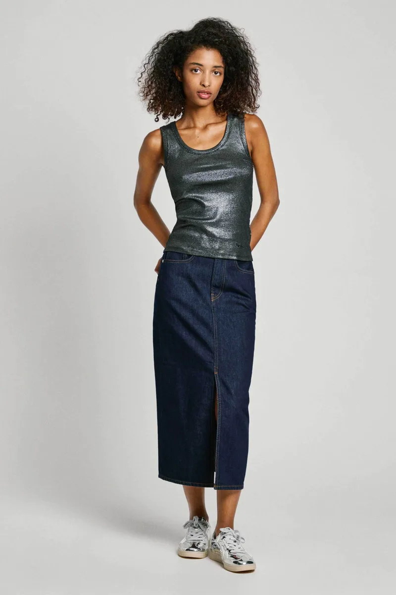 Pepe Jeans γυναικείo τοπ αμάνικο μεταλλιζέ - PL505993 Μαύρο