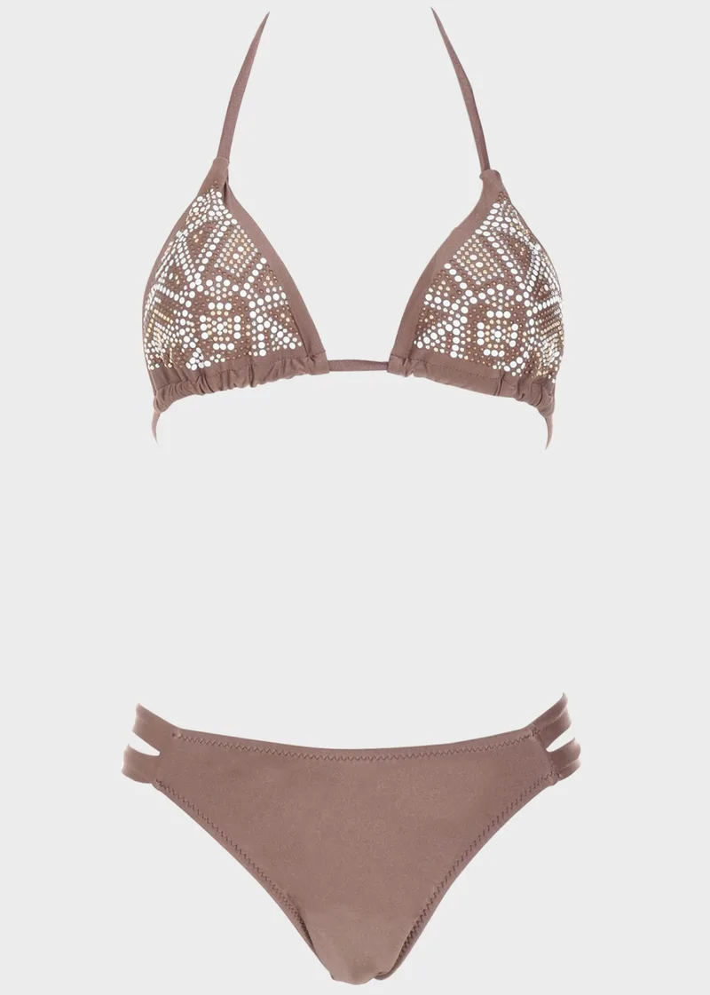 Σετ bikini τριγωνάκι με τρούκς. Καλύπτει B Cup MARRON