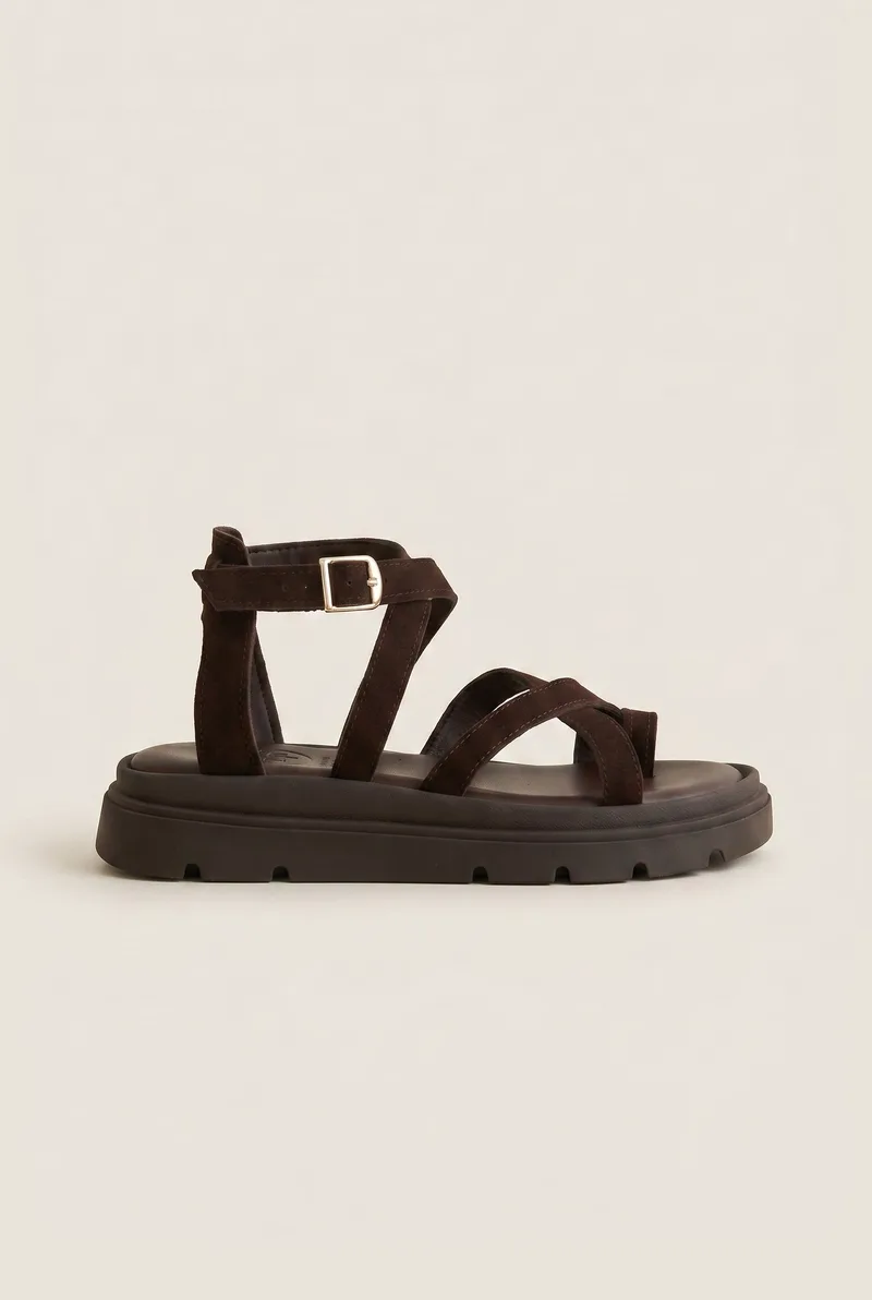 TFP Toe Ring Sandals Crossover - 510 - Dark Brown Suede