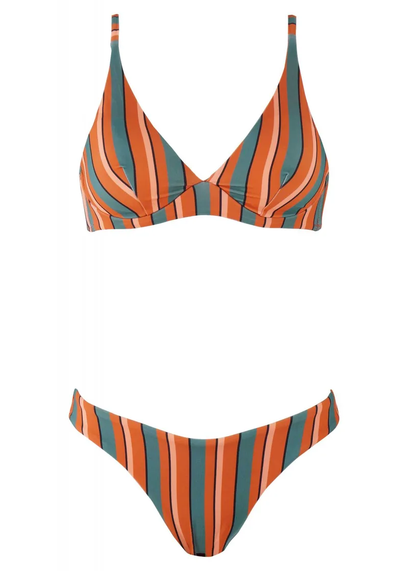 Set μαγιό ριγέ αποσπώμενη ενίσχυση bikini brazilliane.Καλύπτει Β Cup. COPPER