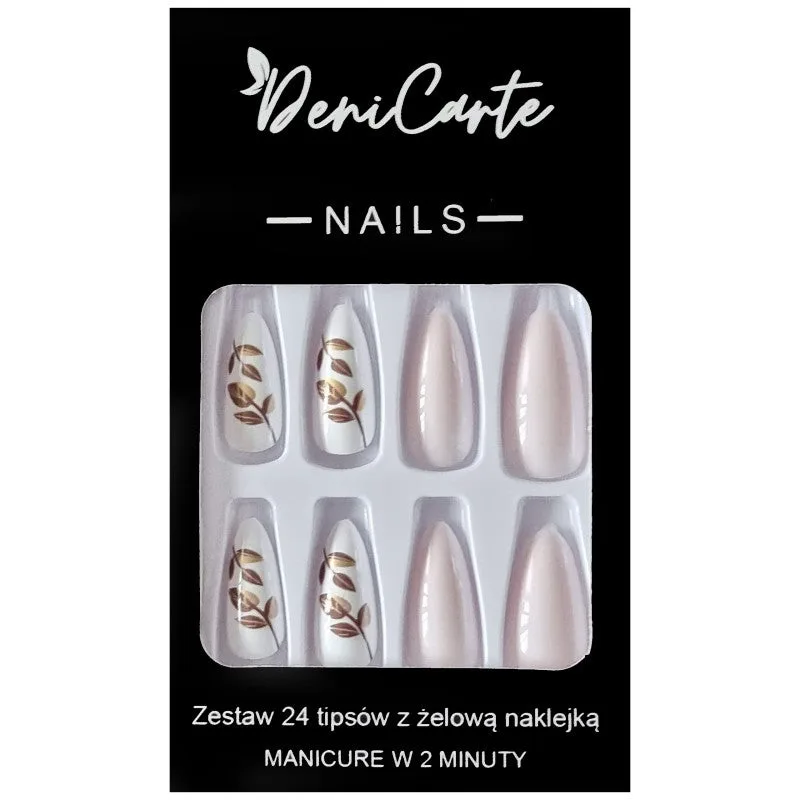 Deni Carte Tipsy False Nails Set of 24 with Gold Leaf | Golden leaves