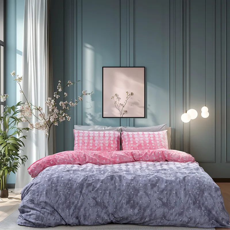 Beauty Home Σετ σεντόνια μονά με λάστιχο Glory Art 12372 110x200+32 Ροζ,Γκρι