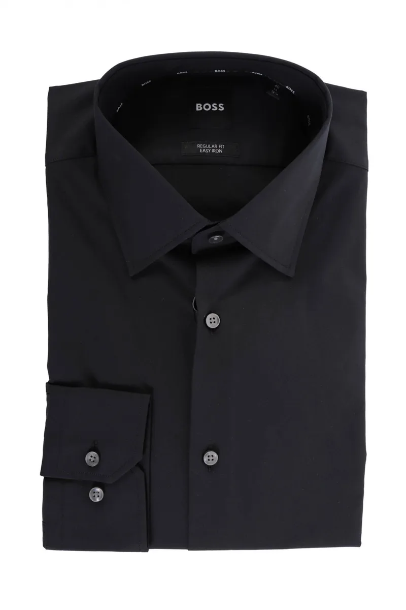 BOSS ΠΟΥΚΑΜΙΣΟ REGULAR FIT STRETCH EASY IRON H-JOE-kent-C1-214 ΜΑΥΡΟ