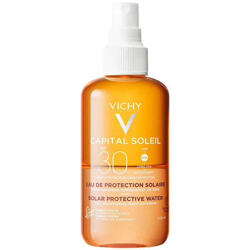 Vichy Capital Soleil Solar Protective Water Spf30, Αντηλιακό Νερό Υψηλής Προστασίας από τον Ήλιο με Βήτα Καροτίνη για Λαμπερό Μαύρισμα 200ml