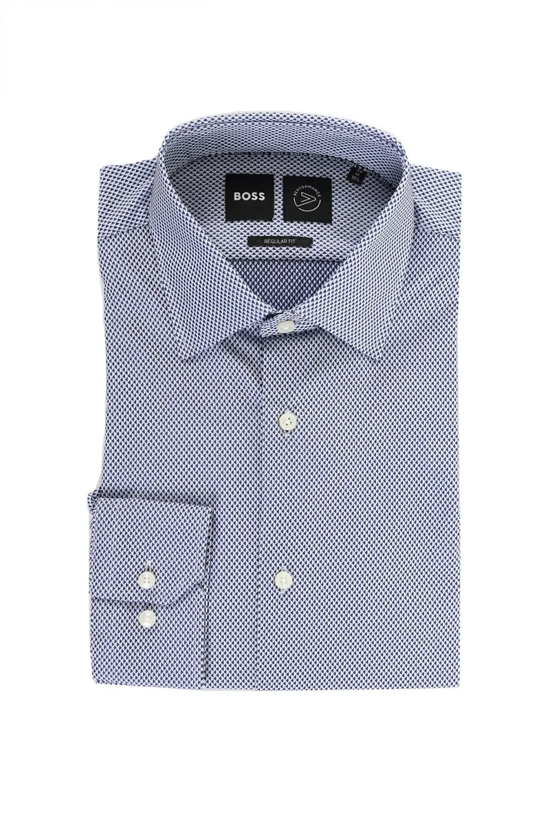 BOSS PERFORMANCE ΠΟΥΚΑΜΙΣΟ ΜΙΚΡΟΣΧΕΔΙΟ REGULAR FIT P-JOE-KENT-C1-222 ΜΠΛΕ