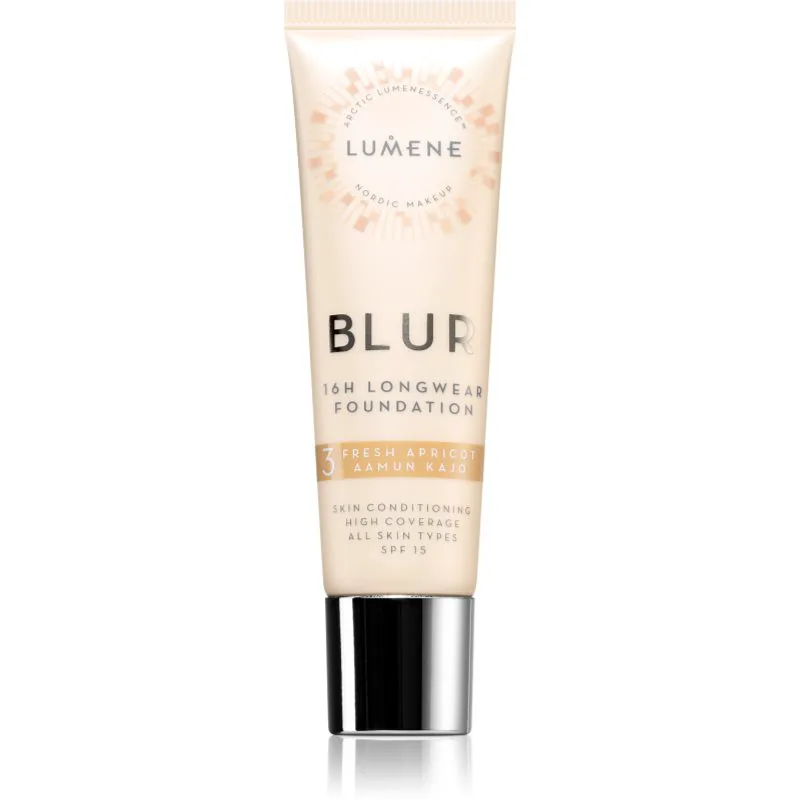 Lumene Blur 16h Longwear μακράς διαρκείας μεικ απ SPF 15 απόχρωση 3 Fresh Apricot (Warm) 30 ml