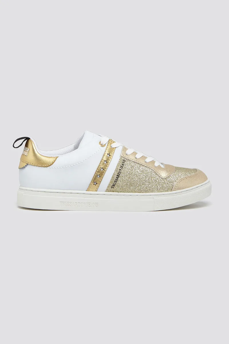 Trussardi Jeans γυναικεία δερμάτινα sneakers με glitter - 79A00253-9Y099999 Χρυσό