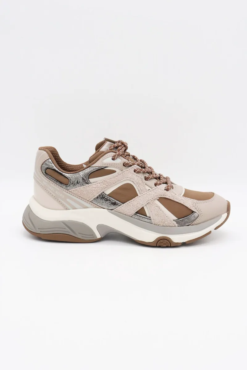 MICHAEL KORS ΠΑΠΟΥΤΣΙΑ SNEAKERS LEO TRAINER ΠΟΛΥΧΡΩΜΟ LOGO ΡΟΖ/ΜΠΕΖ/ΚΑΦΕ