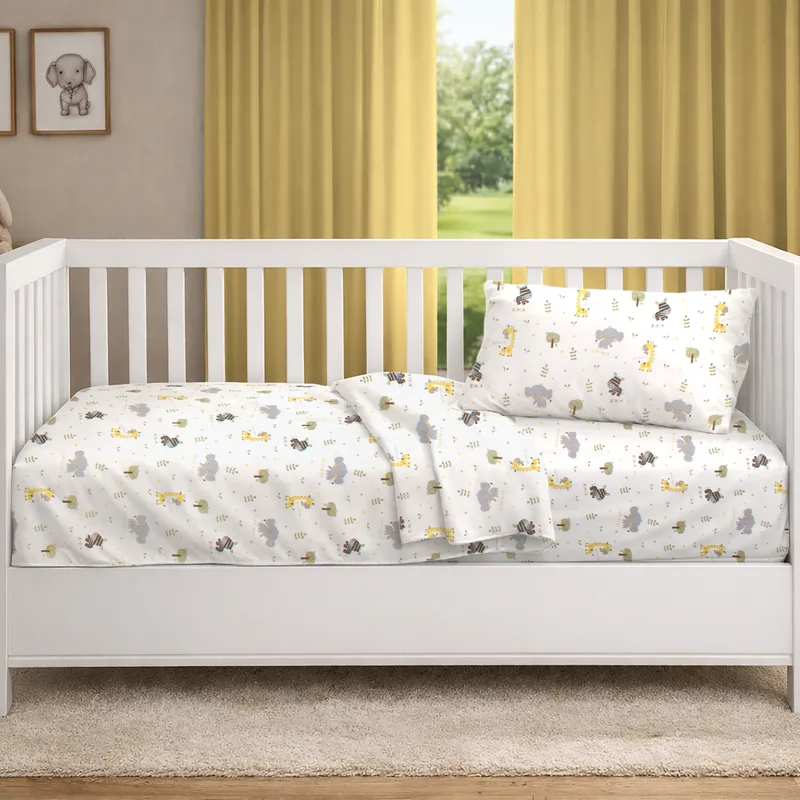 Σεντόνια Κούνιας (Σετ) Dimcol Happy Safari 713 White - Grey