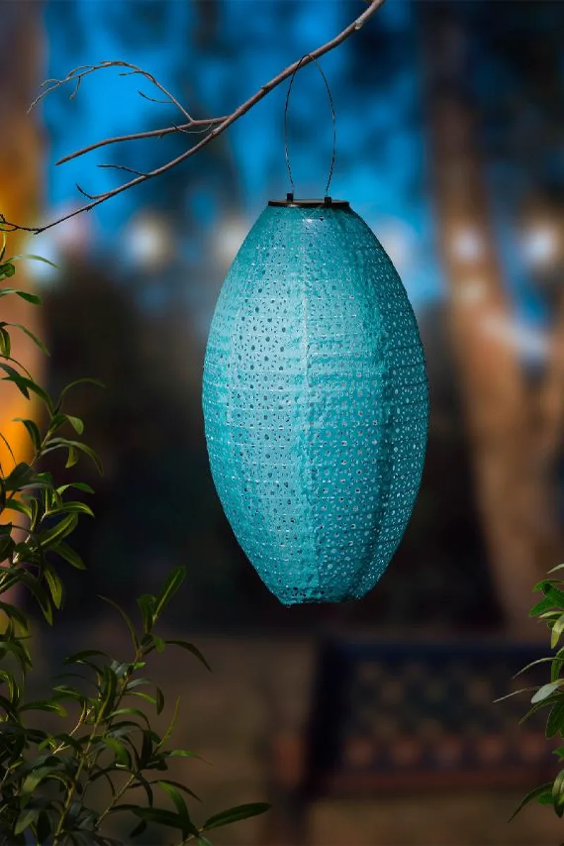 Ηλιακο Φωτιστικο Φαναρι Σε Οβαλ Σχημα 38Cm 23x23x38cm Μπλέ Kaeming