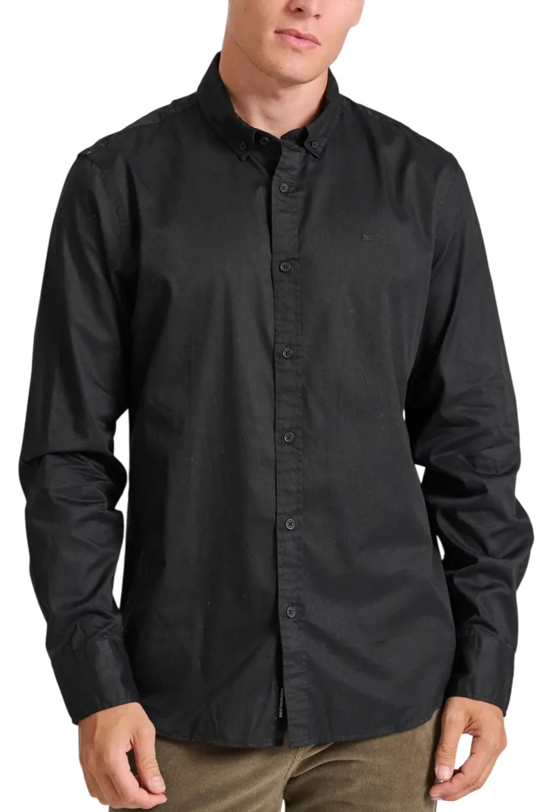 Πουκάμισο Μακρυμάνικο Funky Buddha Garment Dyed Twill FBM010-015-05-BLACK Ανδρικό
