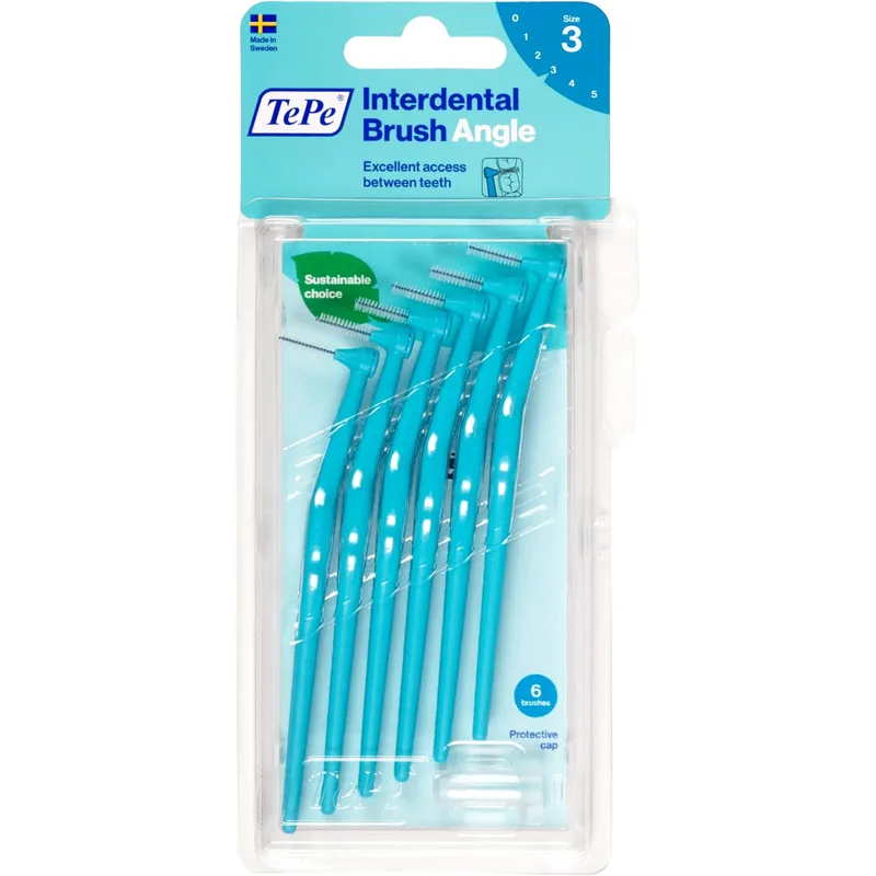 TePe Angle Interdental Brush Angle Μεσοδόντια Βουρτσάκια Καθαρισμού με Μακριά Λαβή & Κεκλιμένη Κεφαλή 6 Τεμάχια - Size 3 (0.6 mm)