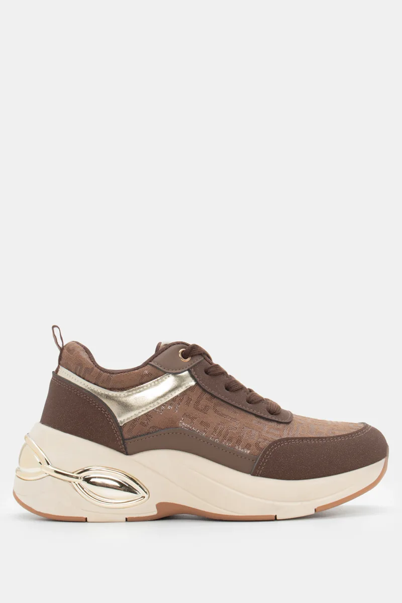Sneakers σε Συνδυασμό Χρωμάτων & Μεταλλικές Λεπτομέρειες - Καφέ Σκούρο