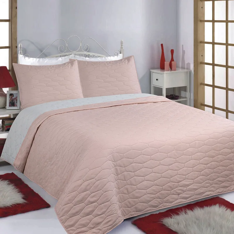 Κουβερλί Υπέρδιπλο (Σετ 220x240) 2 Όψεων Silk Fashion Ruby Pink-Grey